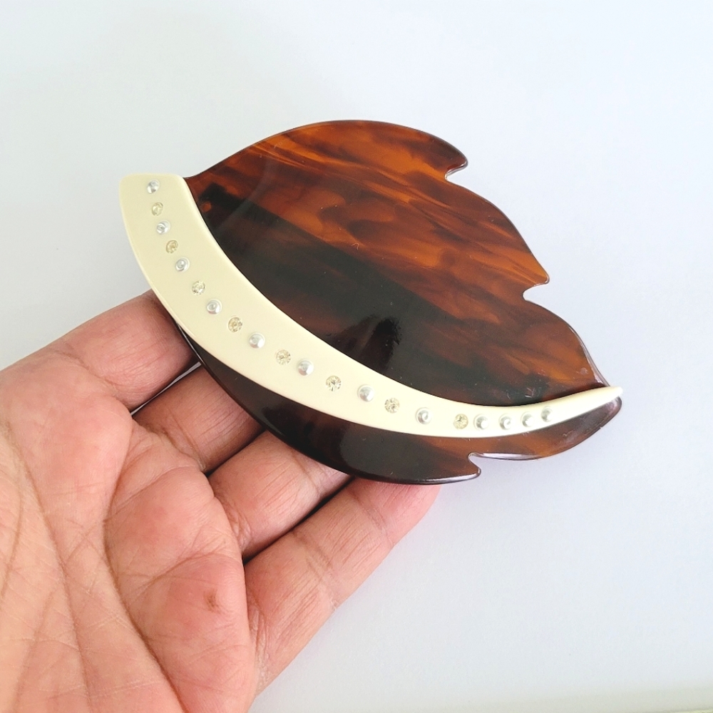 Vintage X-Large 80's Faux Tortoise Shell Acrylic French Hair Barrette Clip